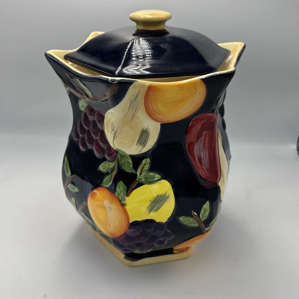 Hand Painted for Nonni's Biscotti Cookie Jar, Raised Fruit, Ceramic Canister